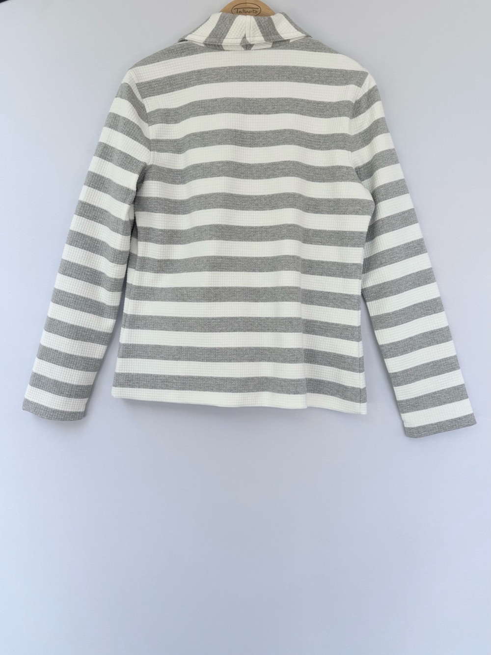 Talbots Grey & White Striped Knit Moto Jacket Asymmetrical Zip Small NWOT - Picture 3 of 4